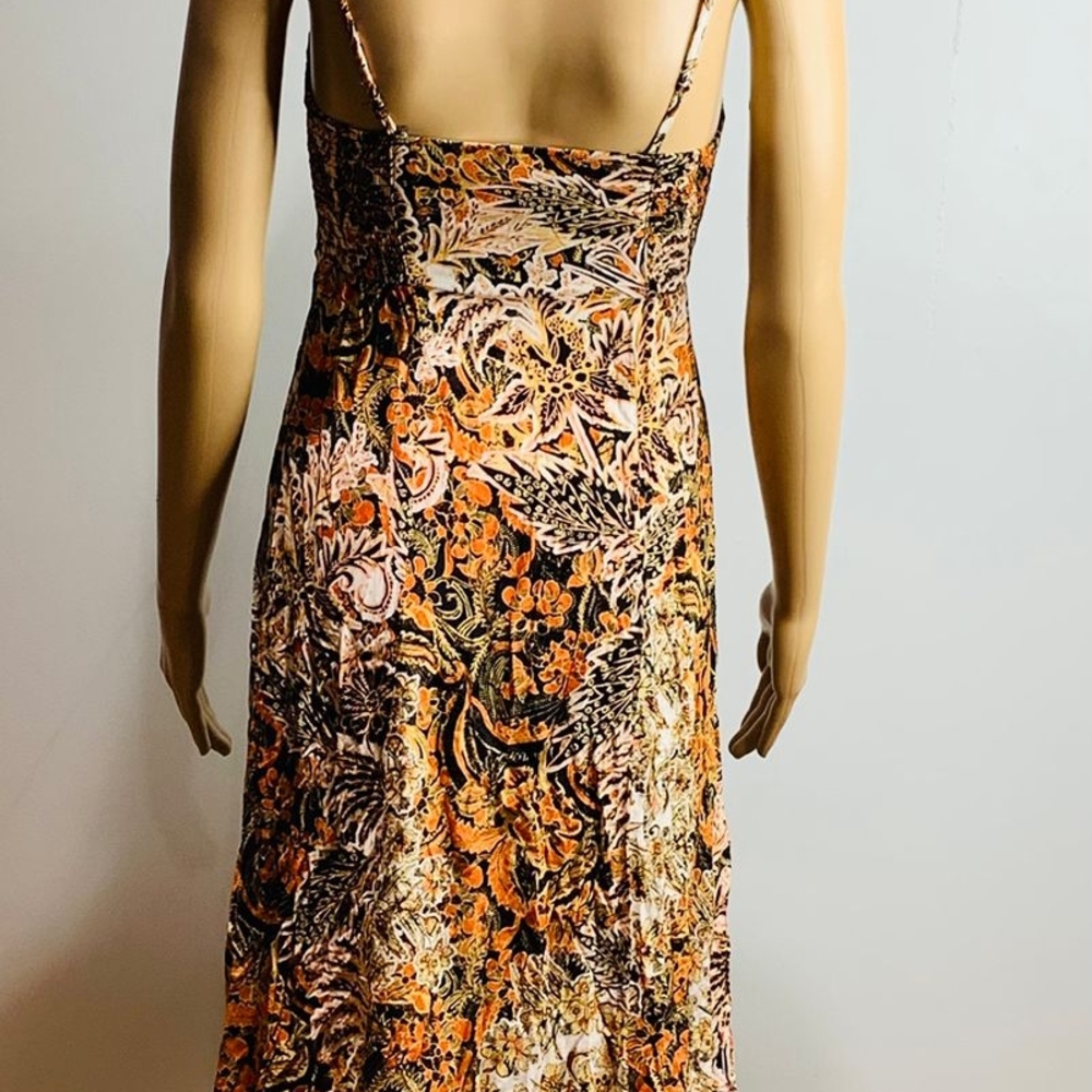 Free People Orange Gold Asymmetrical Sundress Spaghetti Strap - Picture 4 of 9